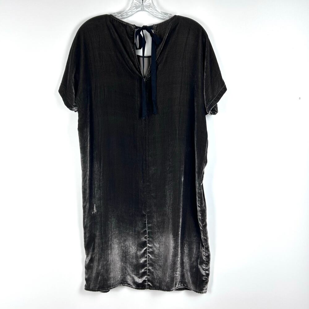 Madewell Velvet Silk Blend Mini Dress Gunmetal Gray Bow Tie Shift Womens Size XS - Picture 8 of 11